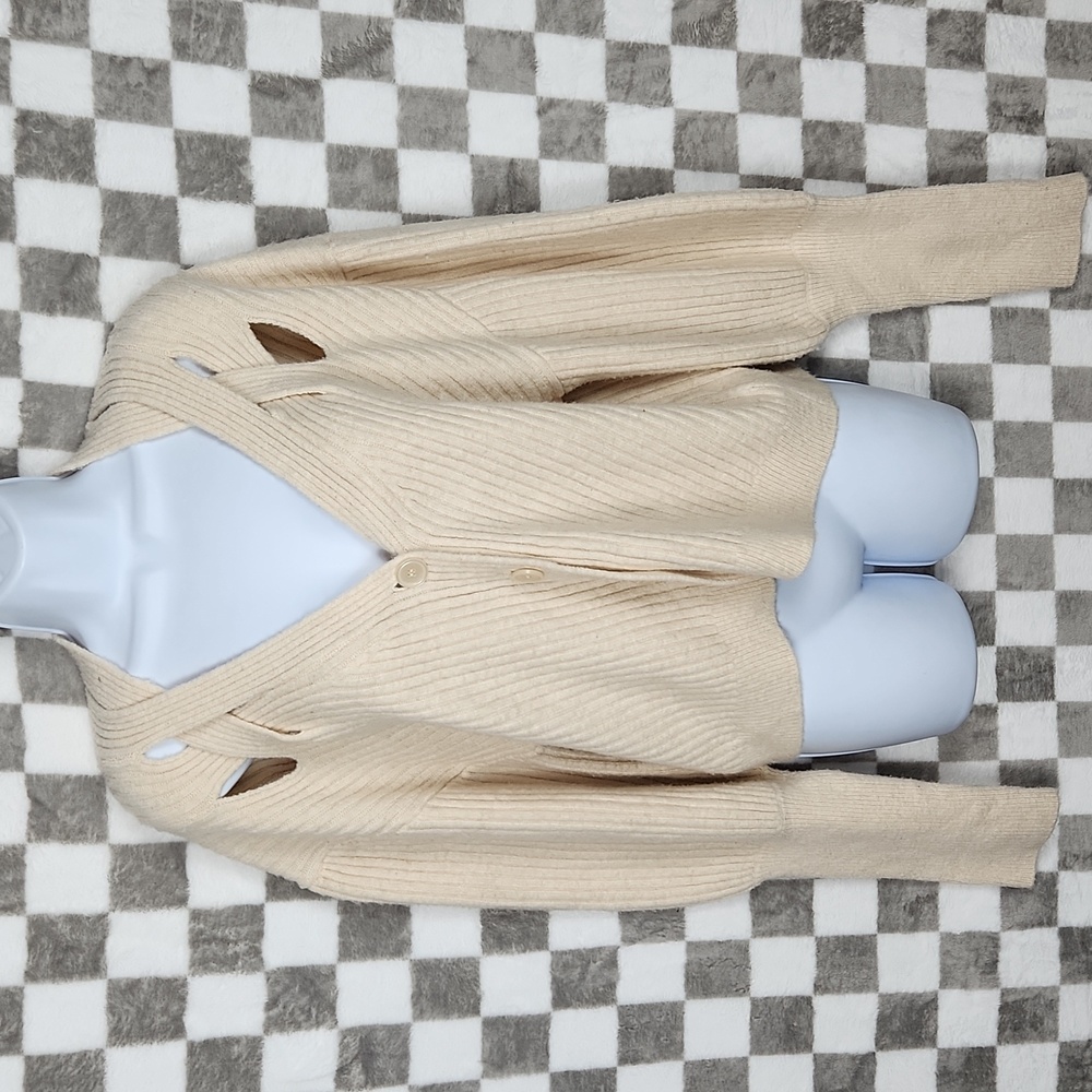 Express ribbed crop sweater cardigan women's Large oat NWT